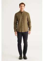 AC&Co / Altınyıldız Classics Men's Khaki Oxford Slim Fit Shirt - Easy Iron, Button Collar, Cotton
