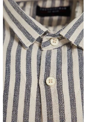  Collection قميص ذو مظهر كتان مخطط بقصة عادية باللون الأزرق الداكن TMNSS23GO00062