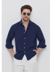 GEİO قميص كتان بقصة كبيرة الحجم للرجال