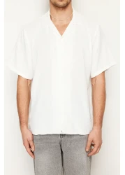  Collection Summer Oversize Linen Look White Shirt - Short Sleeve, TMNSS24GO00019
