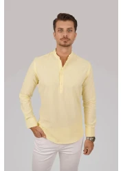 Etikmen Yellow Judge Collar Linen Three Button Men's Shirt