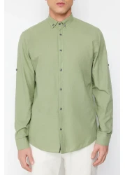  Collection قميص أخضر بقصة ضيقة مع كتاف - كم طويل، 100% قطن، TMNSS20GO0189