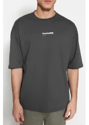  Collection تي شيرت أنثراسايت رقيق مطبوع كبير الحجم - 100% Tinne TMNSS23TS00171