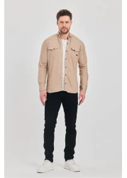 YXC Slim Fit Men's Denim Shirt Beige