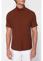  Collection Summer Textured Wrap Knitted Shirt - Brown, Regular Fit, Short Sleeve Tmnss23Go00055
