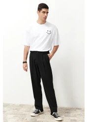  Collection Baggy Fit Black Pleated Fabric Trousers - TMNSS24PL00024