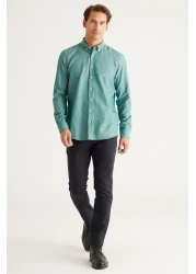 AC&Co / Altınyıldız Classics Green Slim Fit Oxford Men's Shirt - Easy Iron, Button Collar, Cotton