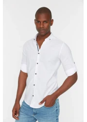  Collection TMNSS20GO0189 - 100% Cotton Slim Fit White Shirt with Long Sleeves and Epaulettes