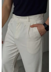 Livio Ferri بنطال رجالي من القماش ذو ثنيات فضفاضة