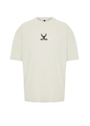  Collection Oversize Stone Color Deer Embroidered Cotton T-Shirt - TMNSS24TS00055