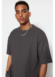  Collection Limited Edition Basic Smoked Oversize/Wide Cut Textured Anti-Crease Ottoman T-Shirt Tmnss23Ts00081