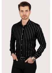 Etikmen قميص رجالي Slimfit مخطط بالأبيض والأسود