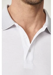 AC&Co / Altınyıldız Classics White Polo Collar Slim Fit T-shirt - Men's, Non-Shrinkable Cotton Fabric