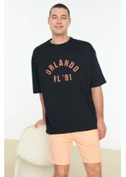  Collection تي شيرت أزرق داكن كبير الحجم مطبوع عليه مدينة - 100% قطعة TMNSS22TS0304