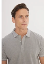 AC&Co / Altınyıldız Classics تي شيرت رجالي من القطن ذو رقبة بولو رمادية بقصة ضيقة - غير قابل للانكماش وغير قابل للتجعيد