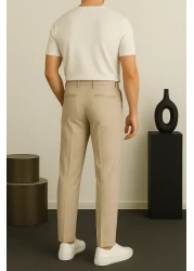 Ser Joven بنطلون قماش بقصة ضيقة باللون البيج للرجال