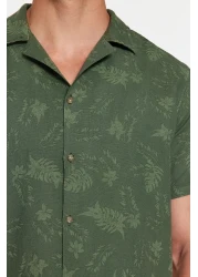  Collection Khaki Regular Fit Apache Collar Linen Shirt Tmnss20Go0443