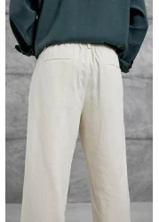 NOMARC Cream Baggy Fit Linen Trousers