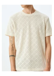 Koton Crew Neck Short Sleeve Openwork Regular Fit Cotton Blend Textured T-Shirt