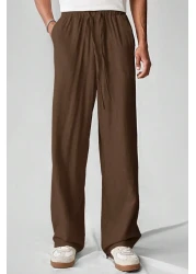 North London بنطال رجالي واسع الساق من مزيج الكتان مقاس كبير