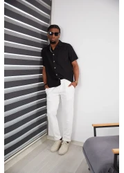 JACK CAPRİO High Quality Patterned Lycra Men's Jogger Pants - Double Leg, White