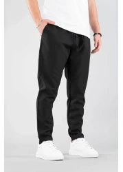 bombe Men's Black Comfortable Boyfriend Elastic Waist Drawstring Cotton Jogger Pants