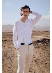 H&M قميص من مزيج الكتان بقصّة عادية