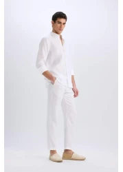 Defacto بنطلون من القماش الأبيض الصيفي ذو القطع العادية بنسبة 100% من الكتان C1826ax25sm