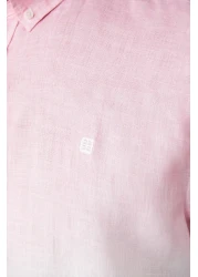 Avva قميص كتان 100% بياقة بأزرار وردية للرجال A41y2195