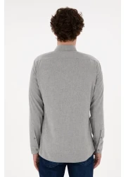 U.S. Polo Assn. قميص أساسي رمادي فاتح بأكمام طويلة للرجال 50296757 -VR001