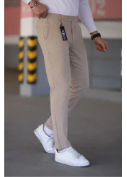 Bürke Men's Bone Color Quality Stretchy Lycra Fabric Ankle Length Pants