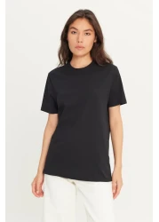 AC&Co / Altınyıldız Classics Men/Unisex Black 100% Cotton Slim Fit Slim Fit Crew Neck Basic T-Shirt