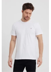 COMBİNE MİCHAİL Standard Pattern Basic Crew Neck 5-Piece T-shirt Pack with Embroidery Detail