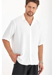 Gray Clothing قميص صيفي رجالي منقوش فضفاض بأكمام قصيرة قميص صيفي كبير الحجم للرجال باللون الأبيض