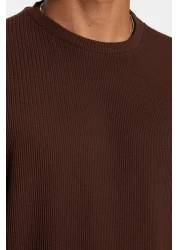  Collection Premium Brown Texture Ottoman T-Shirt - Wide Fit TMNSS23TS00081