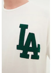  Collection تي شيرت قطني كبير الحجم مطرز من Ecru Süzene City - TMNSS22TS2268