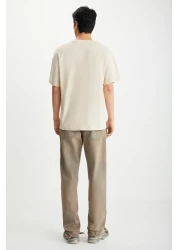 GRIMELANGE تي شيرت Lexoro رجالي مصنوع من القطن بنسبة 100% برقبة دائرية ومطبوع باللون البيج