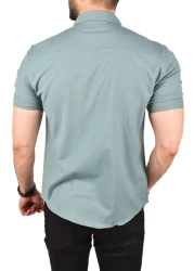 DeepSea Men's Green Slim Fit Cotton Lycra Short Sleeve Shirt Easy-Iron Snap Pocket Sports Shirt