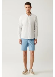 Avva Men's Gray Buttoned Collar Easy-Iron Cotton Oxford Shirt E 002000