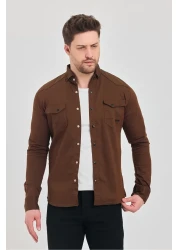 YXC Trend Maker Men's Brown Slim Fit Slim Fit Cotton Jeans Shirt
