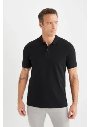 Defacto 100% Cotton Regular Fit Short Sleeve Basic Plain Pique Fabric Black Polo T-Shirt C1293Ax25Sp
