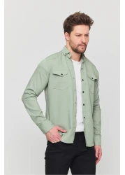 YXC قميص دينم رجالي بقصة ضيقة باللون الأخضر المائي