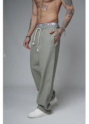 Butik Trend Biz Baggy Fit Lycra-Free Linen Fabric Men's Trousers with Elastic Waist and Drawstring