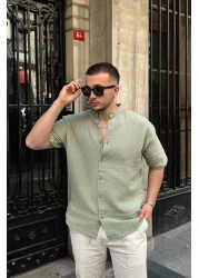 Livio Ferri Mingan Men's Summer Cotton Shirt Lapel Short Sleeve Buttoned Comfortable Fit