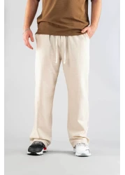 bombe Men's Beige Comfortable Fit Bagy Trousers Linen Belted Drawstring Soft Fabric Blend Trousers