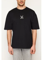  Collection Deer Embroidered Black Oversize T-Shirt - TMNSS24TS00055