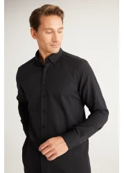 AC&Co / Altınyıldız Classics Black Oxford Men's Shirt - Easy Iron, Button Collar, Slim Fit Cotton