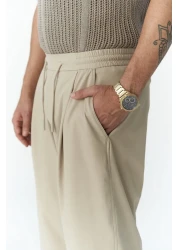 MAİ COLLECTİON Kenway Men's Beige Trousers with Lace Detail