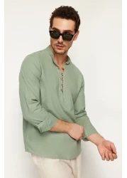  Collection Light Khaki Slim Fit Half Placket Judge Collar 100% Cotton Shirt Shirt TMNSS20GO0097