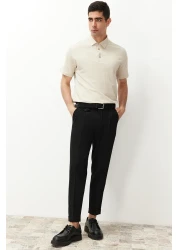  Collection Italian Cut Black Pleated Trousers - Double Leg Tmnss24Pl00022